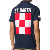 Blue piquet polo with St. Barth check logo