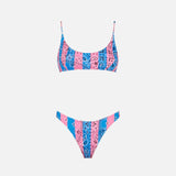 Damen-Bralette-Bikini mit gestreiftem Bandana-Print