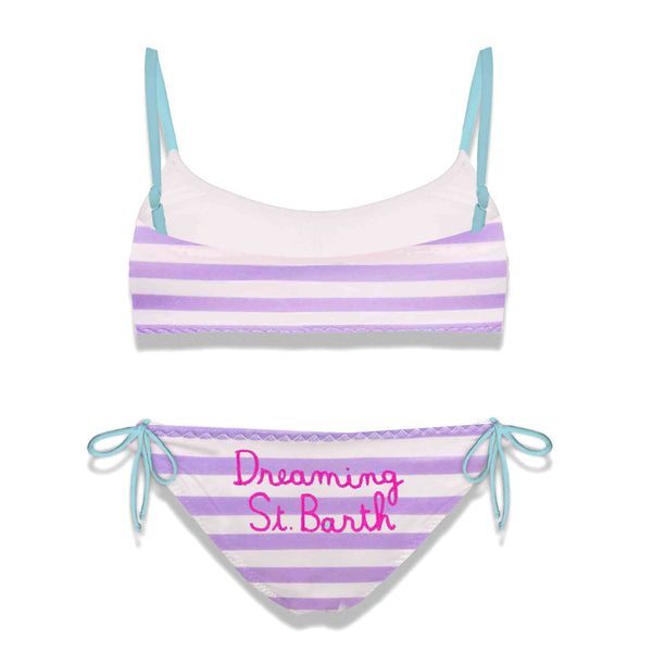 Embroided writing  girl's bralette stripes  bikini