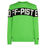 Fluogrüner Herrenpullover mit Off-Piste-Schriftzug