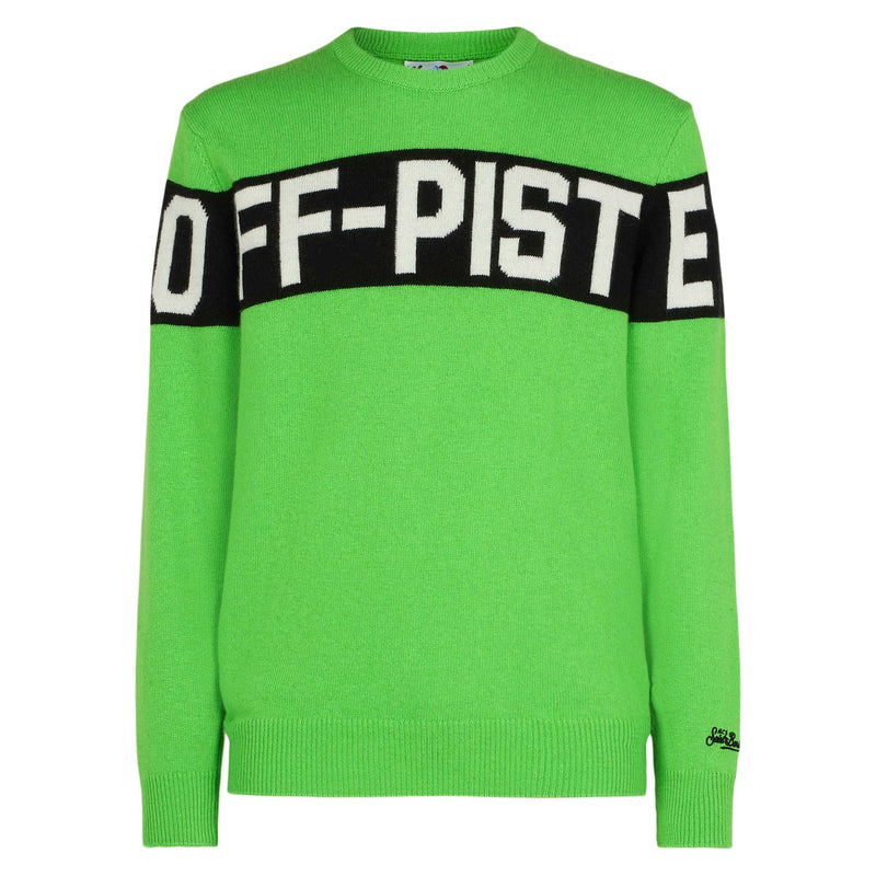 Man fluo green sweater with Off-Piste lettering