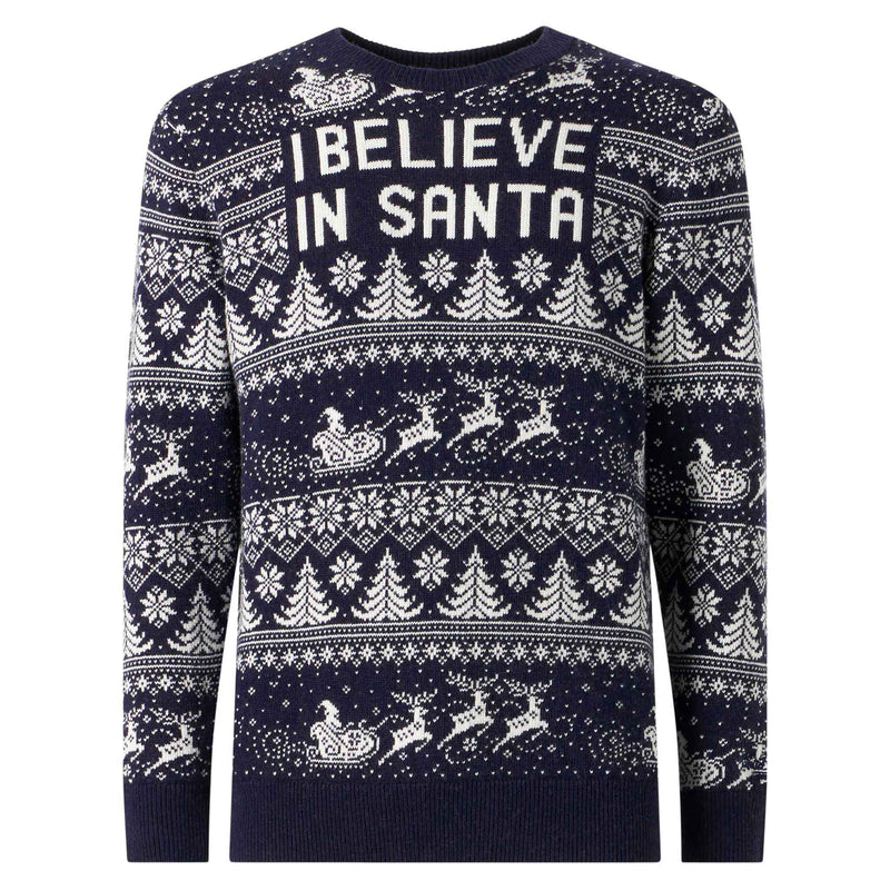 Man sweater with I believe in Santa lettering