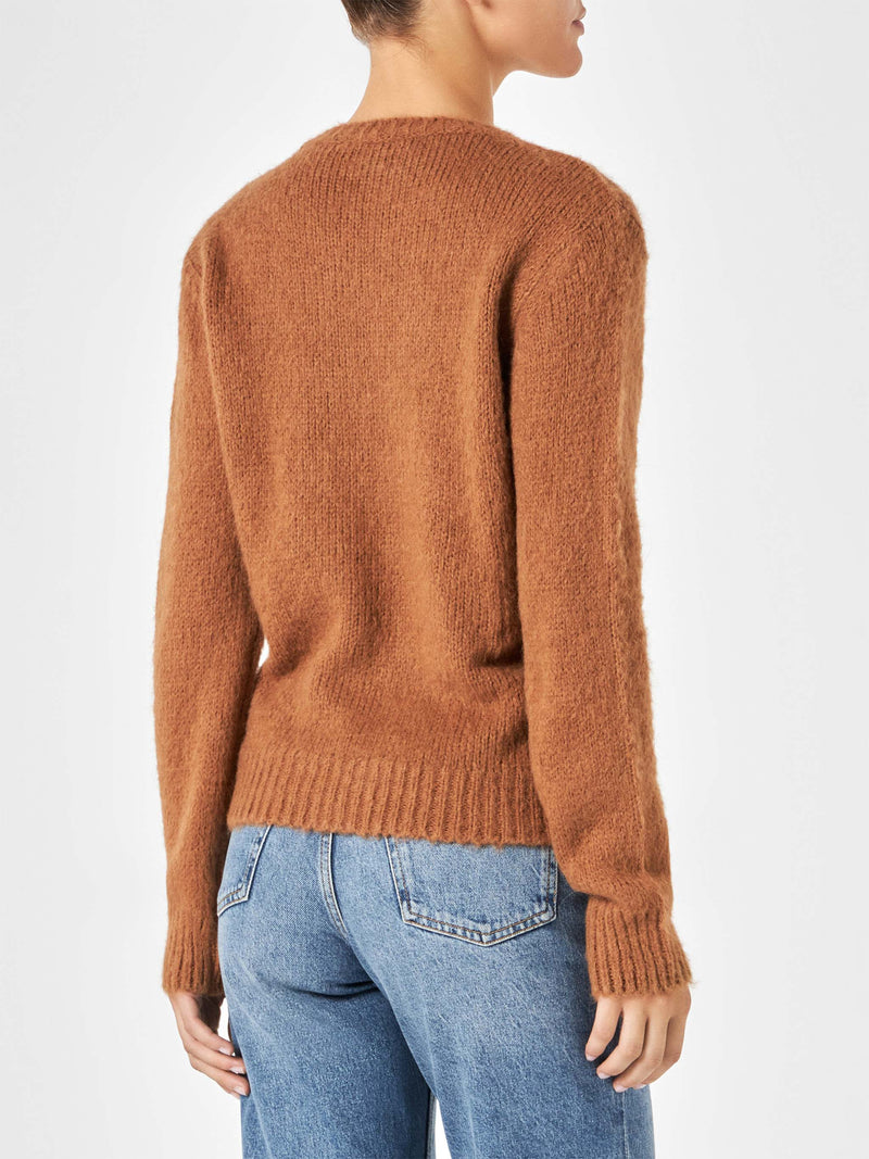 Woman brown brushed sweater with embroidery