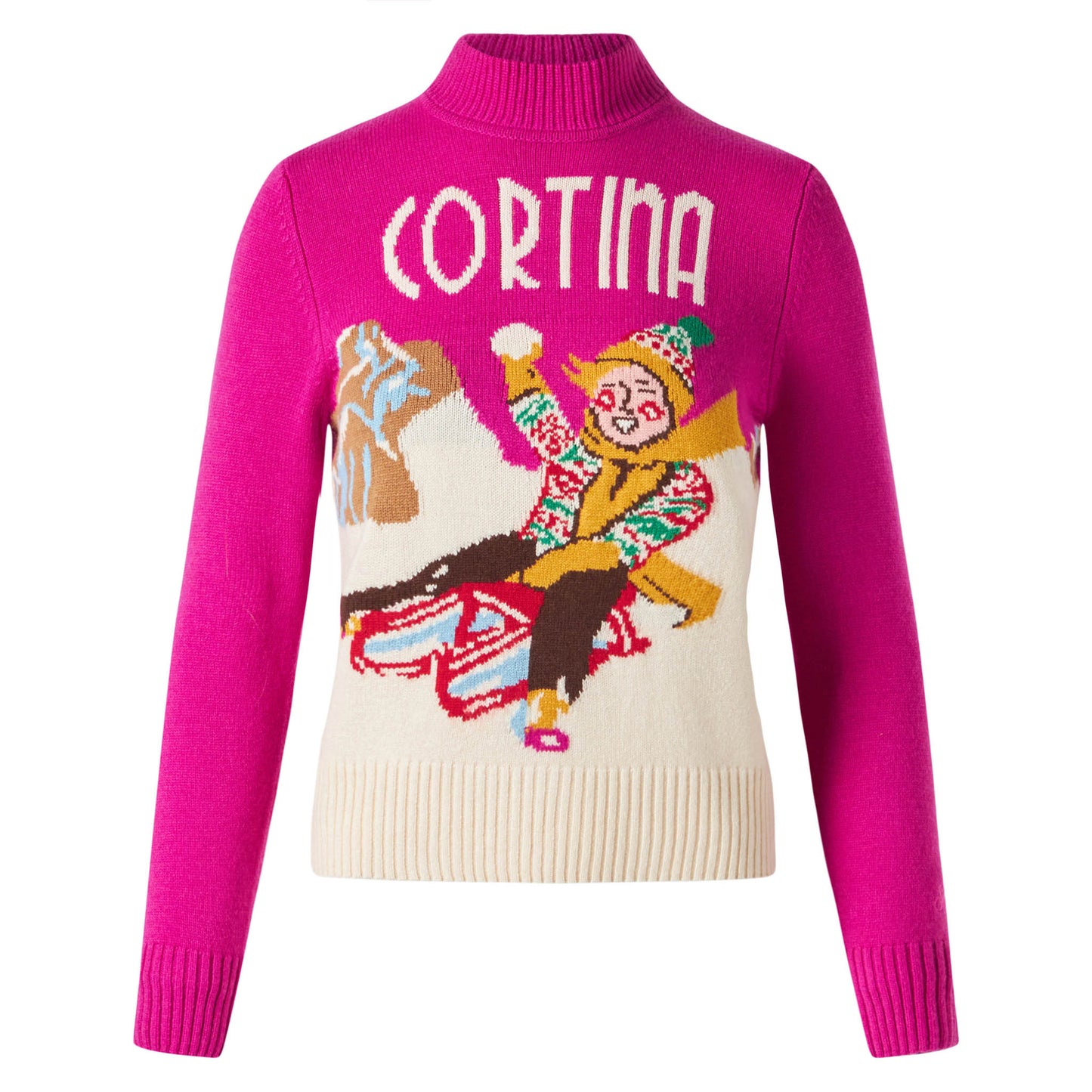 Maglione da donna girocollo con cartolina di Cortina