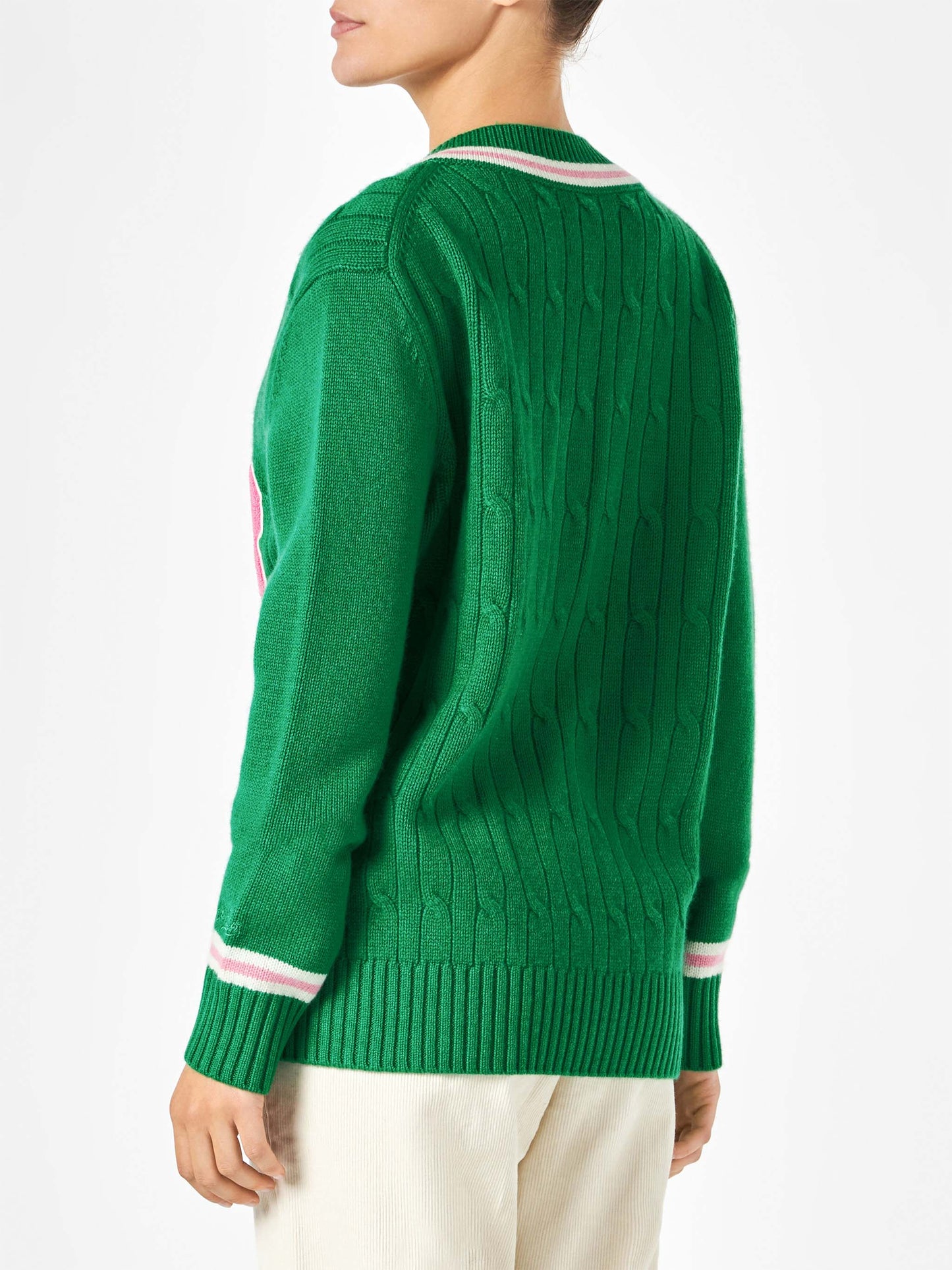 Woman v-neck braided sweater with patch - MC2 Saint Barth