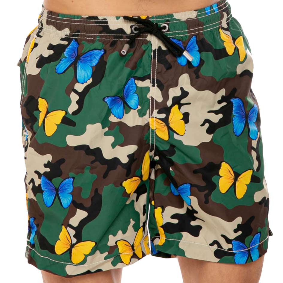 Light fabric man swim shorts butterfly and camouflage print - MC2 Saint Barth