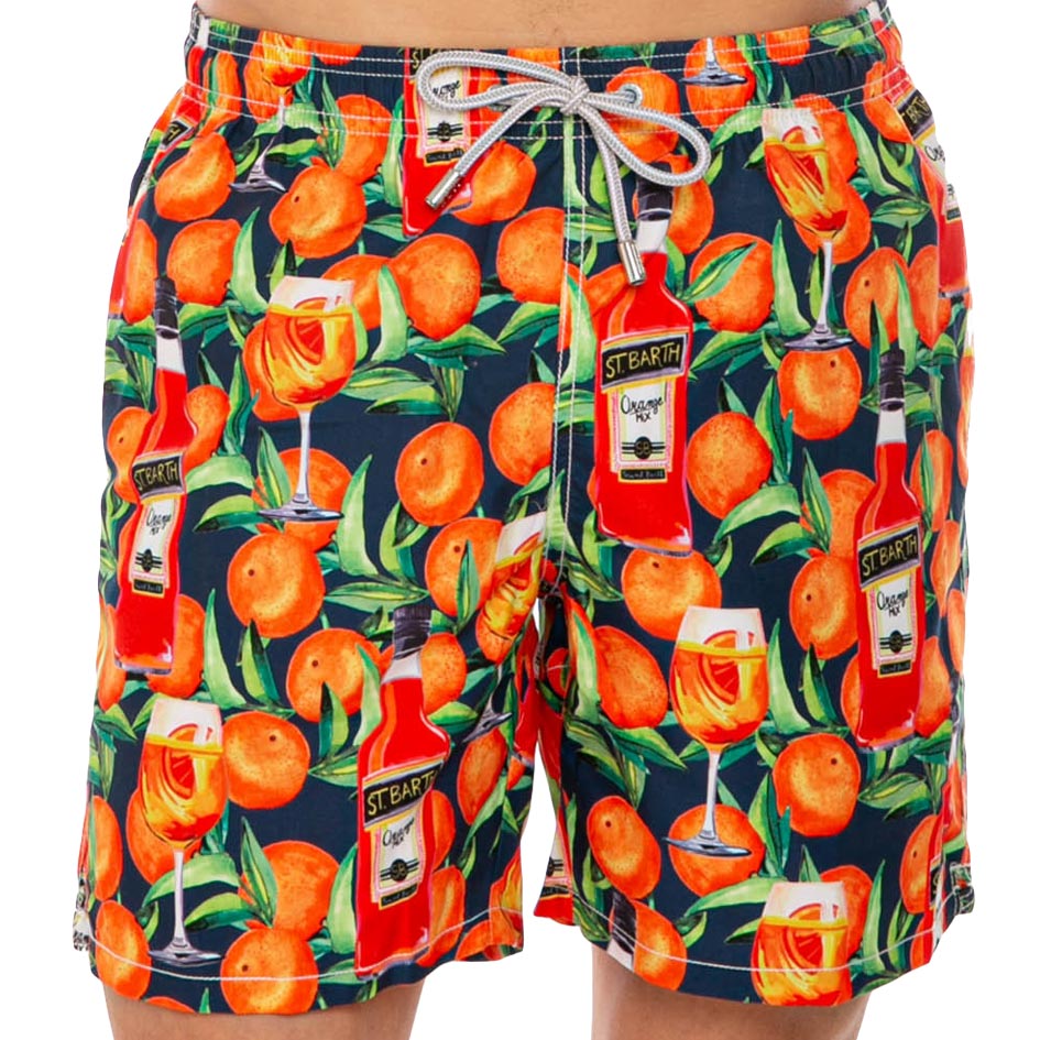 Mid-length swim short spritz time blue print