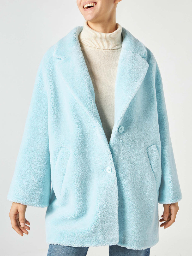 Woman coat light blue teddy fabric