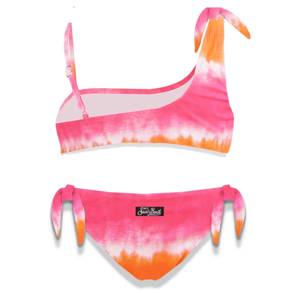 bikini da bambina tye die arancio e fucsia