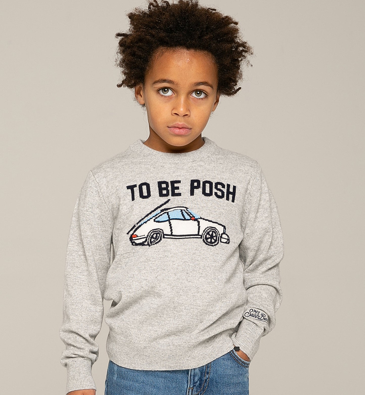 Maglione grigio da bambino stampa To be posh