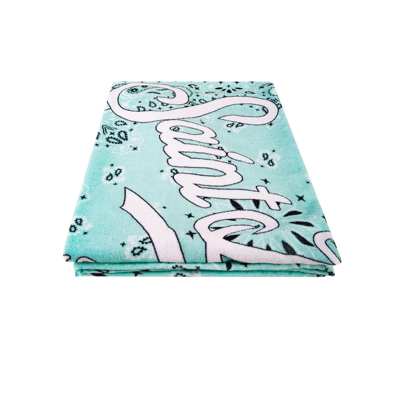 Soft terry beach towel with water green bandanna print