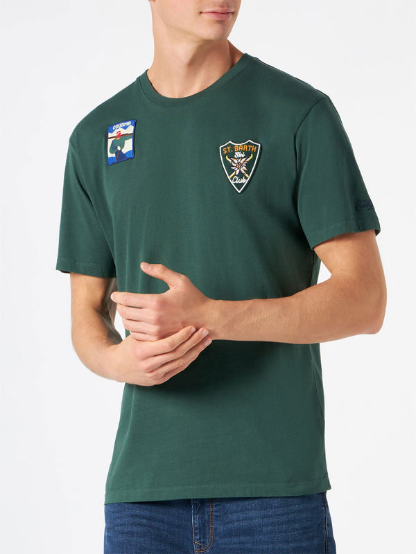 T-shirt verde bosco da uomo con toppe