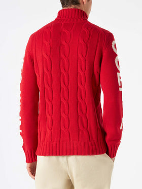 Man turtleneck braided sweater with Cortina Ampezzo print - MC2 Saint Barth
