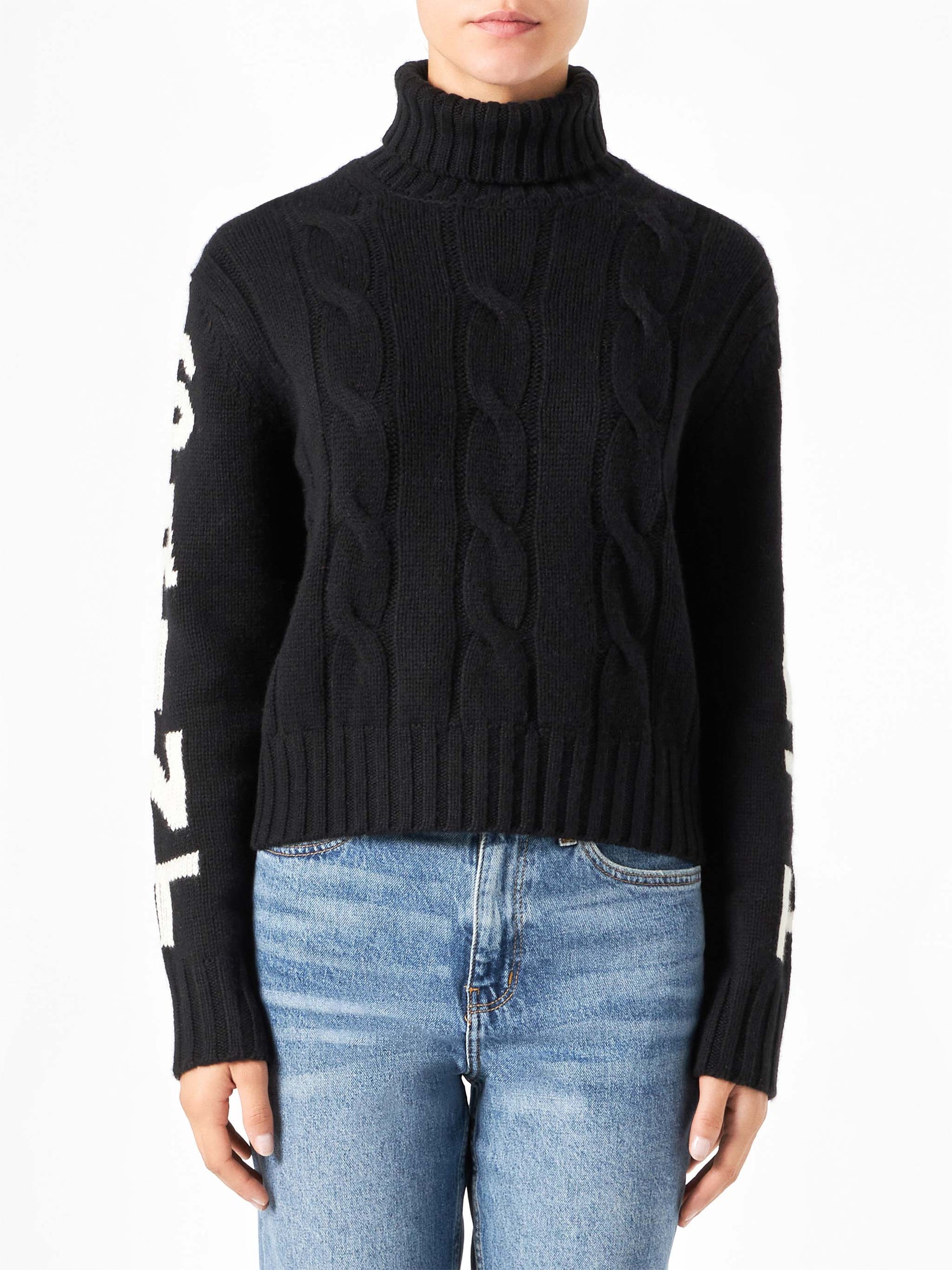 Woman black turtleneck braided sweater - MC2 Saint Barth