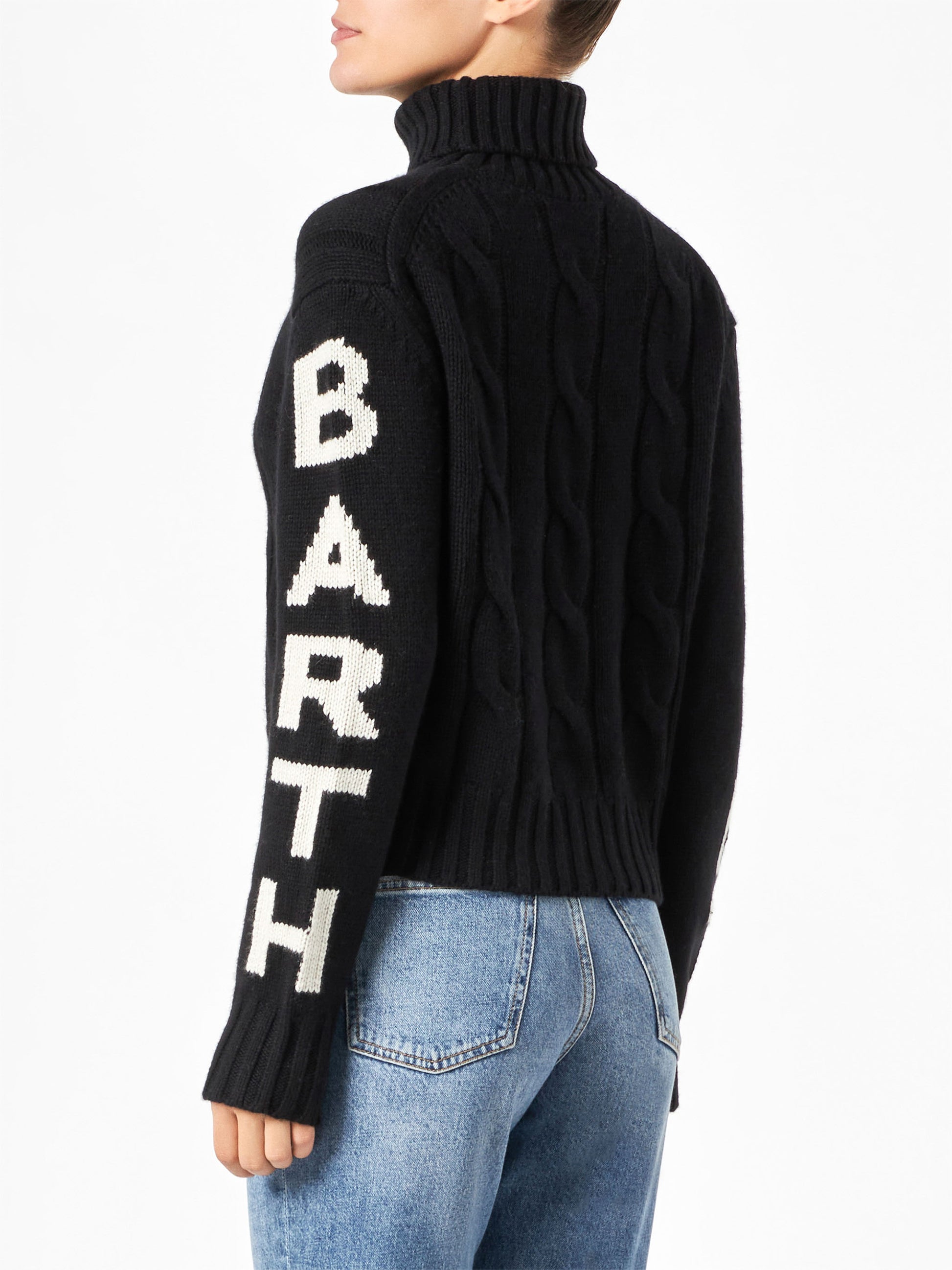Woman black turtleneck braided sweater - MC2 Saint Barth