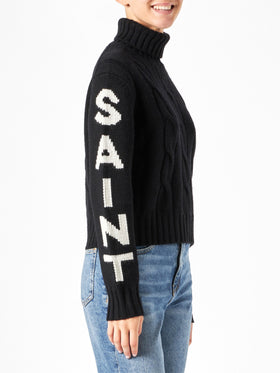 Woman black turtleneck braided sweater - MC2 Saint Barth