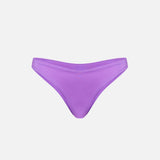 Woman shiny purple cheeky swim briefs