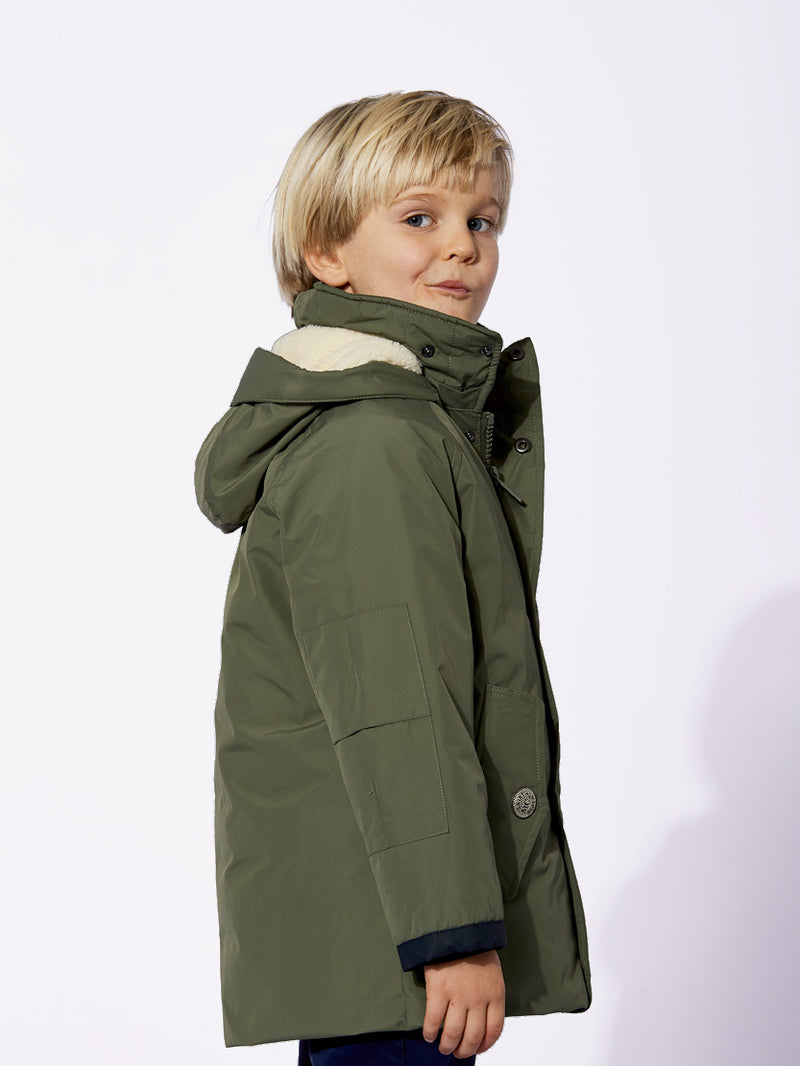 Boy hooded military green parka jacket Voyager Jr