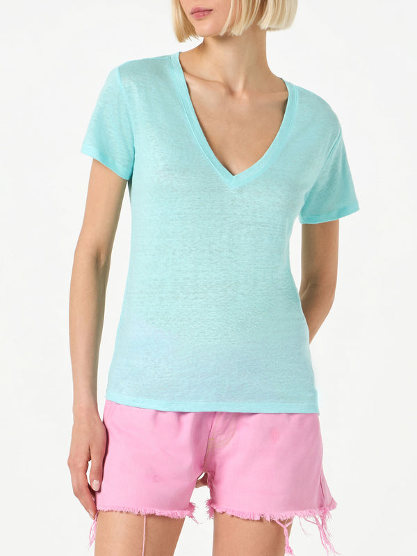 Woman water green linen t-shirt