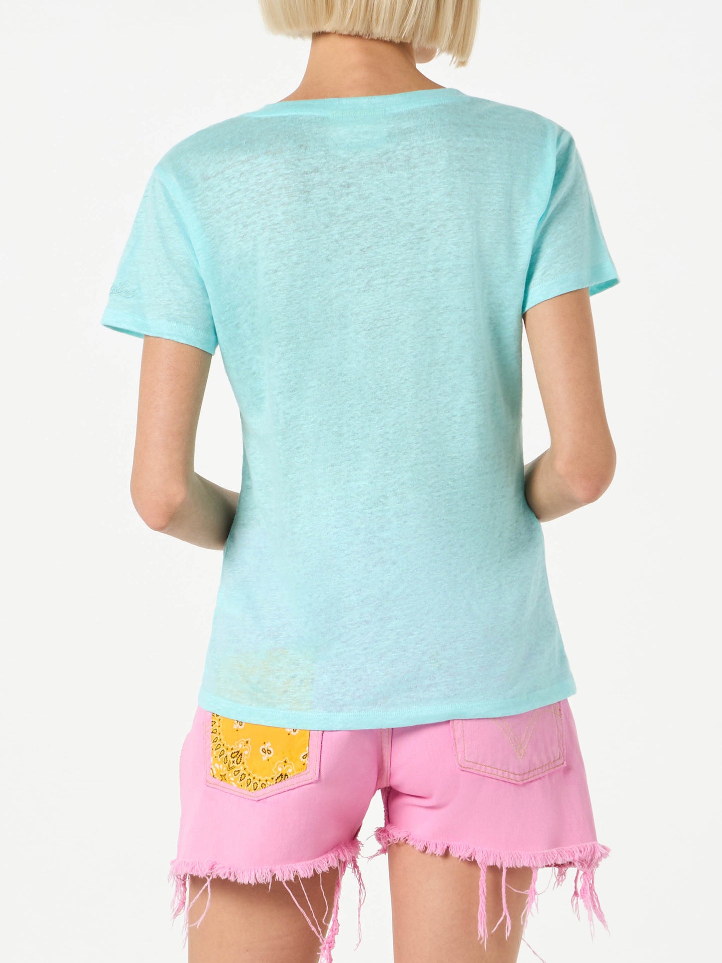 Woman water green linen t-shirt