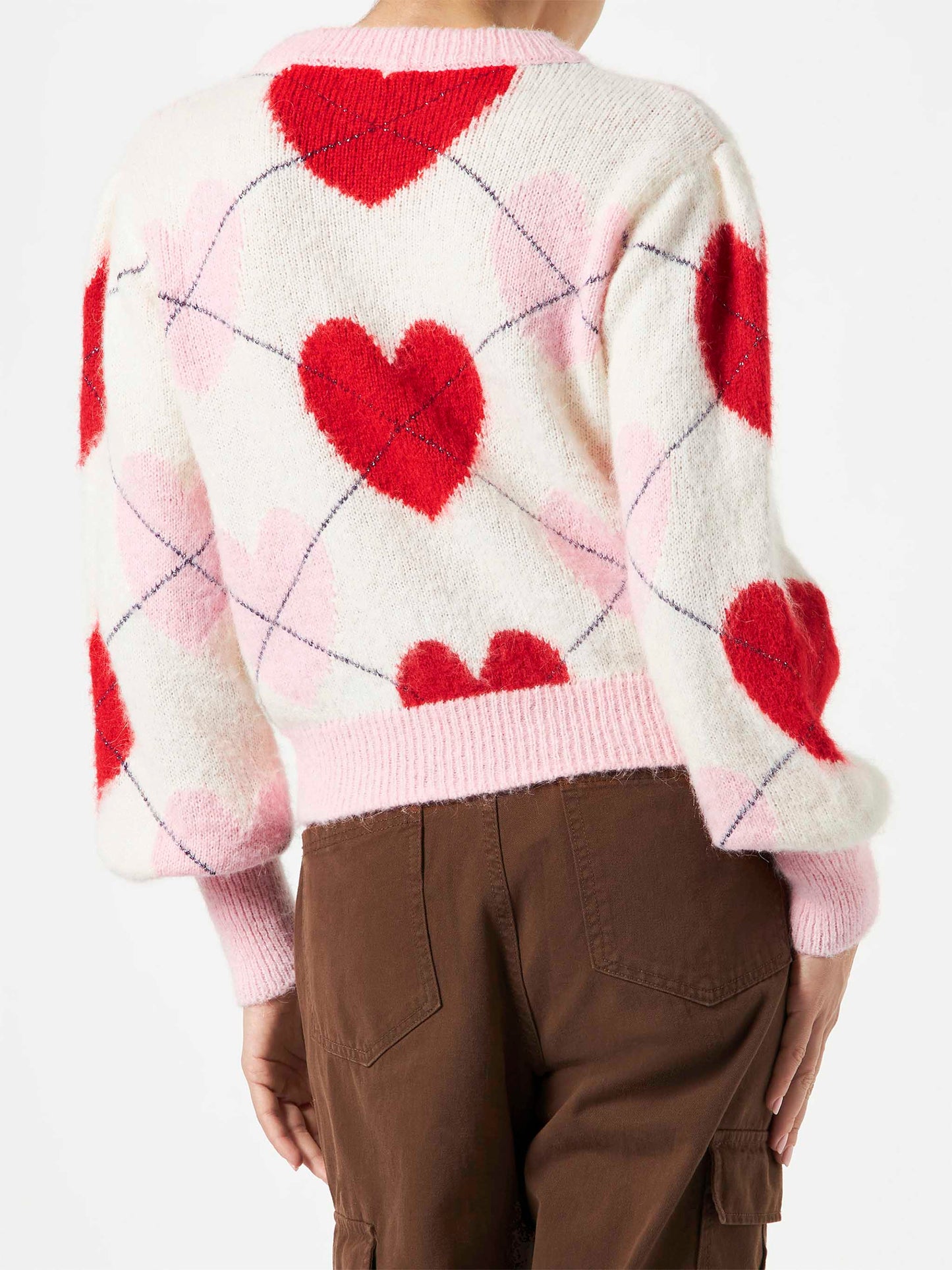 Woman brushed striped sweater with heart pattern - MC2 Saint Barth