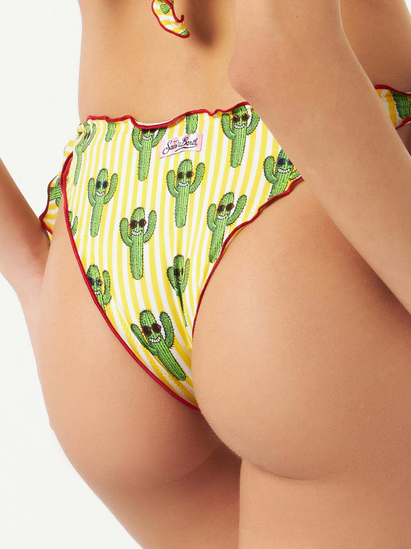 Freche Damen-Badehose mit Rüschen und Kaktus-Print