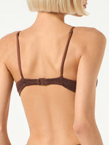 Woman brown crinkle underwired bralette swimsuit