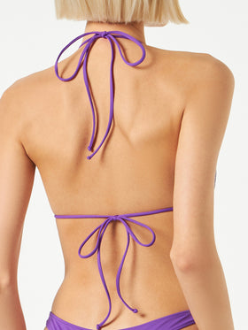 Woman triangle top swimsuit with purple strass