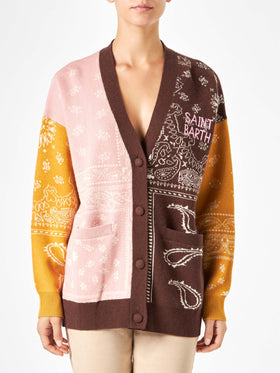 Woman cardigan with bandanna print