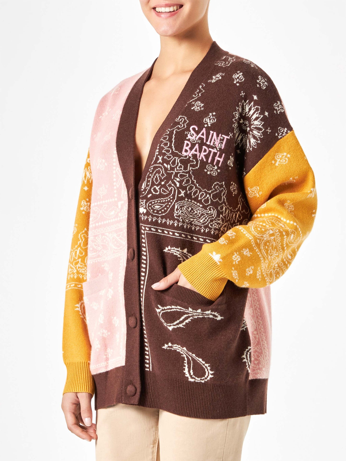 Woman cardigan with bandanna print