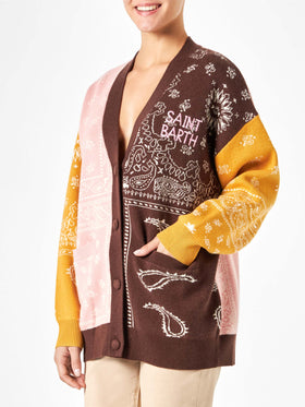 Woman cardigan with bandanna print