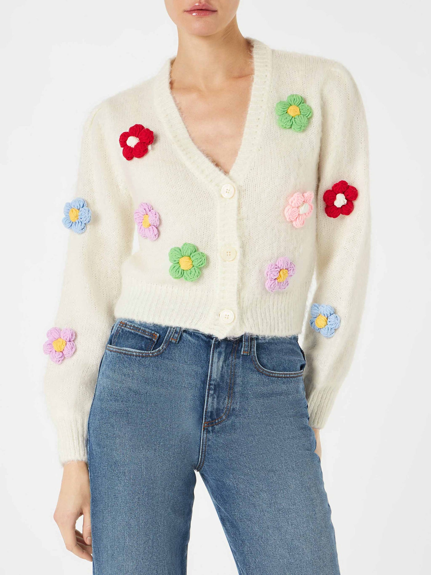 Woman brushed cropped cardigan with puff sleeves - MC2 Saint Barth