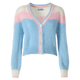 Cardigan crop in maglia garzata con maniche a sbuffo