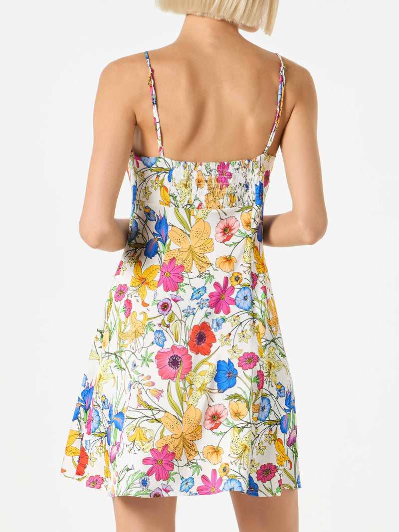 Woman short slip dress Creamy with flower print