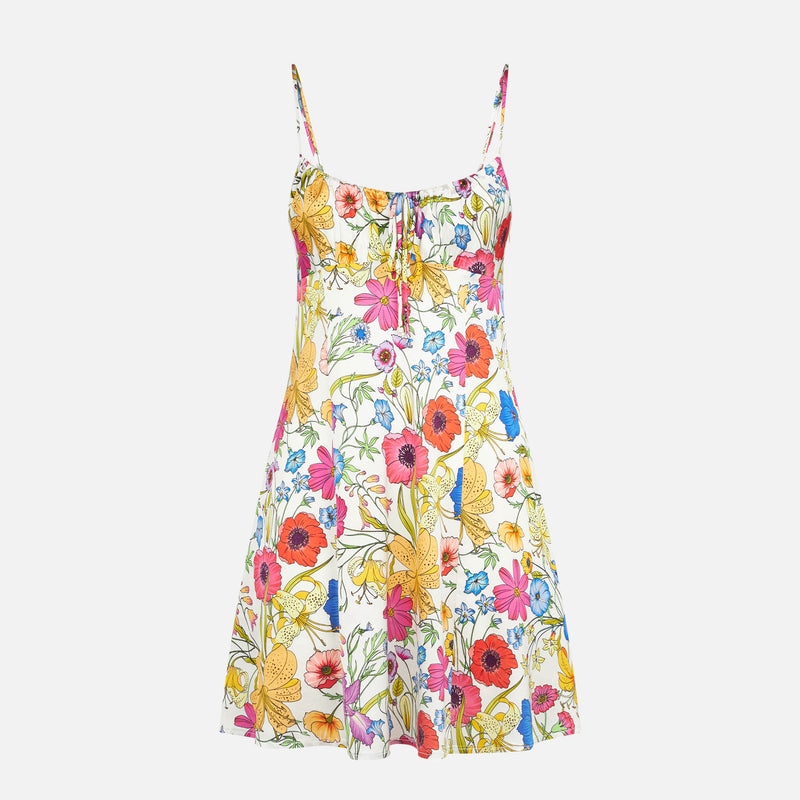 Woman short slip dress Creamy with flower print