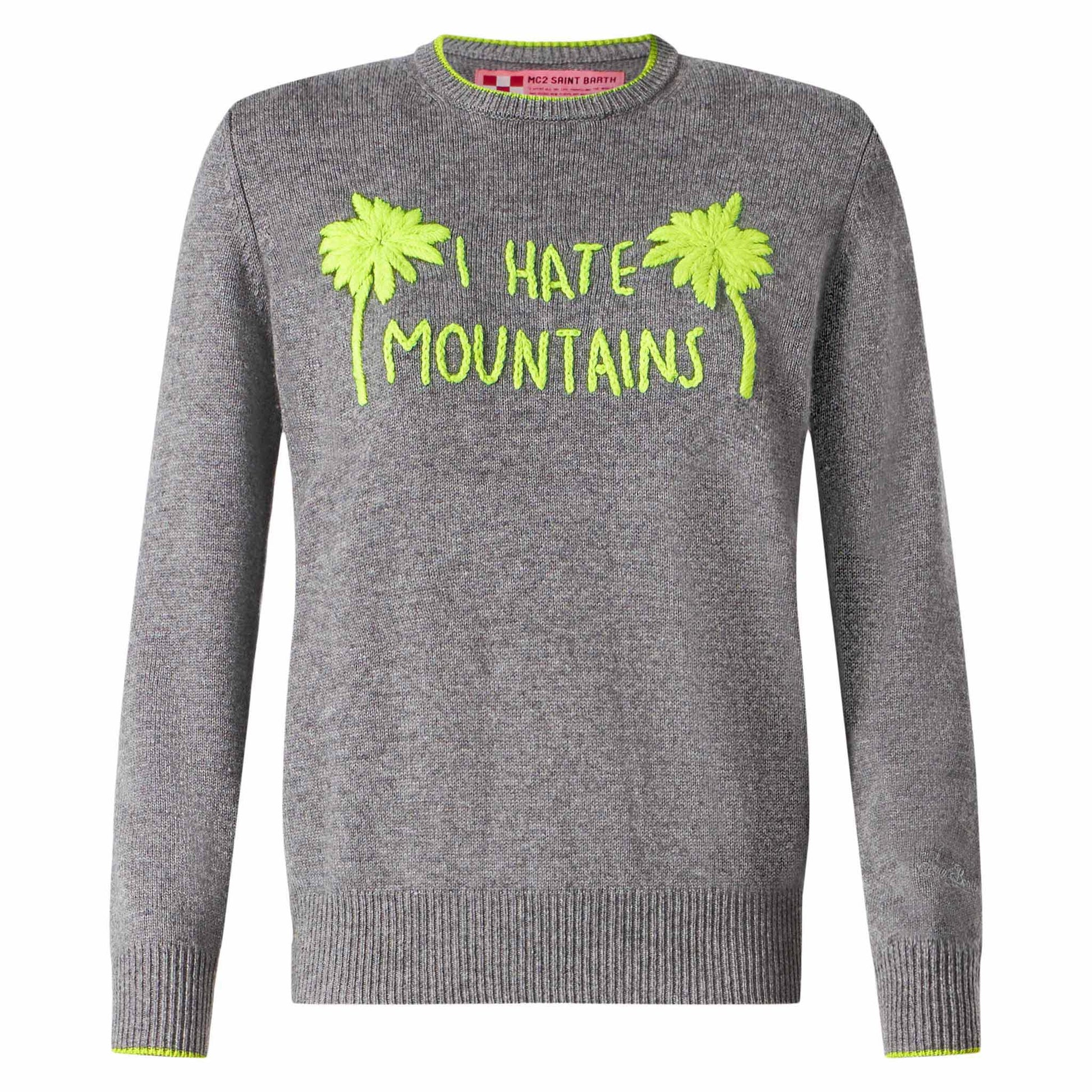 Woman grey sweater yellow fluo I hate mountains embroidery - MC2 Saint Barth