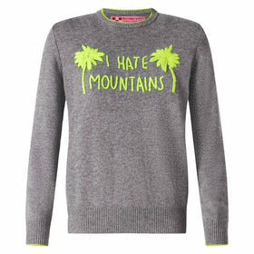 Woman grey sweater yellow fluo I hate mountains embroidery - MC2 Saint Barth