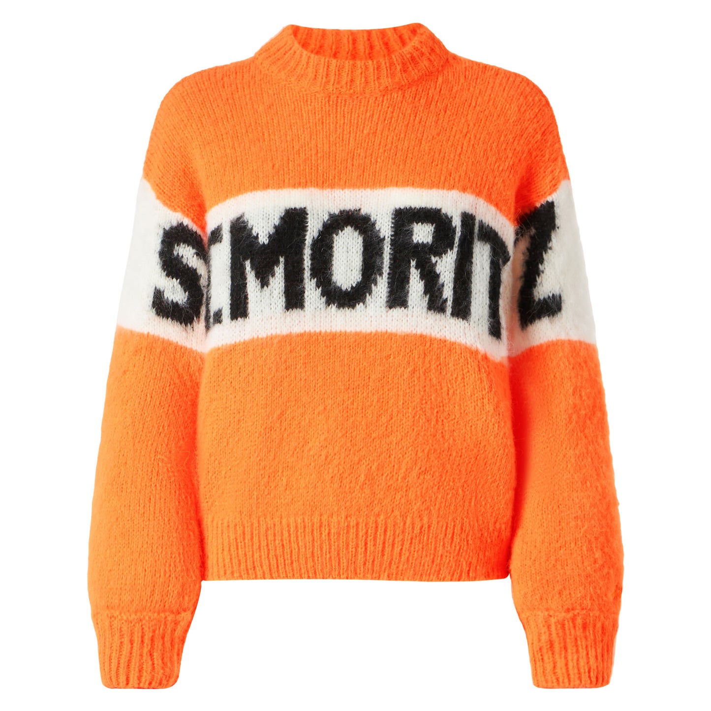 Damen-Pullover mit gebürstetem Rundhalsausschnitt in Fluo-Orange