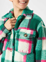 Woman sherpa overshirt with tartan pattern