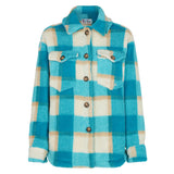 Woman sherpa overshirt with tartan pattern