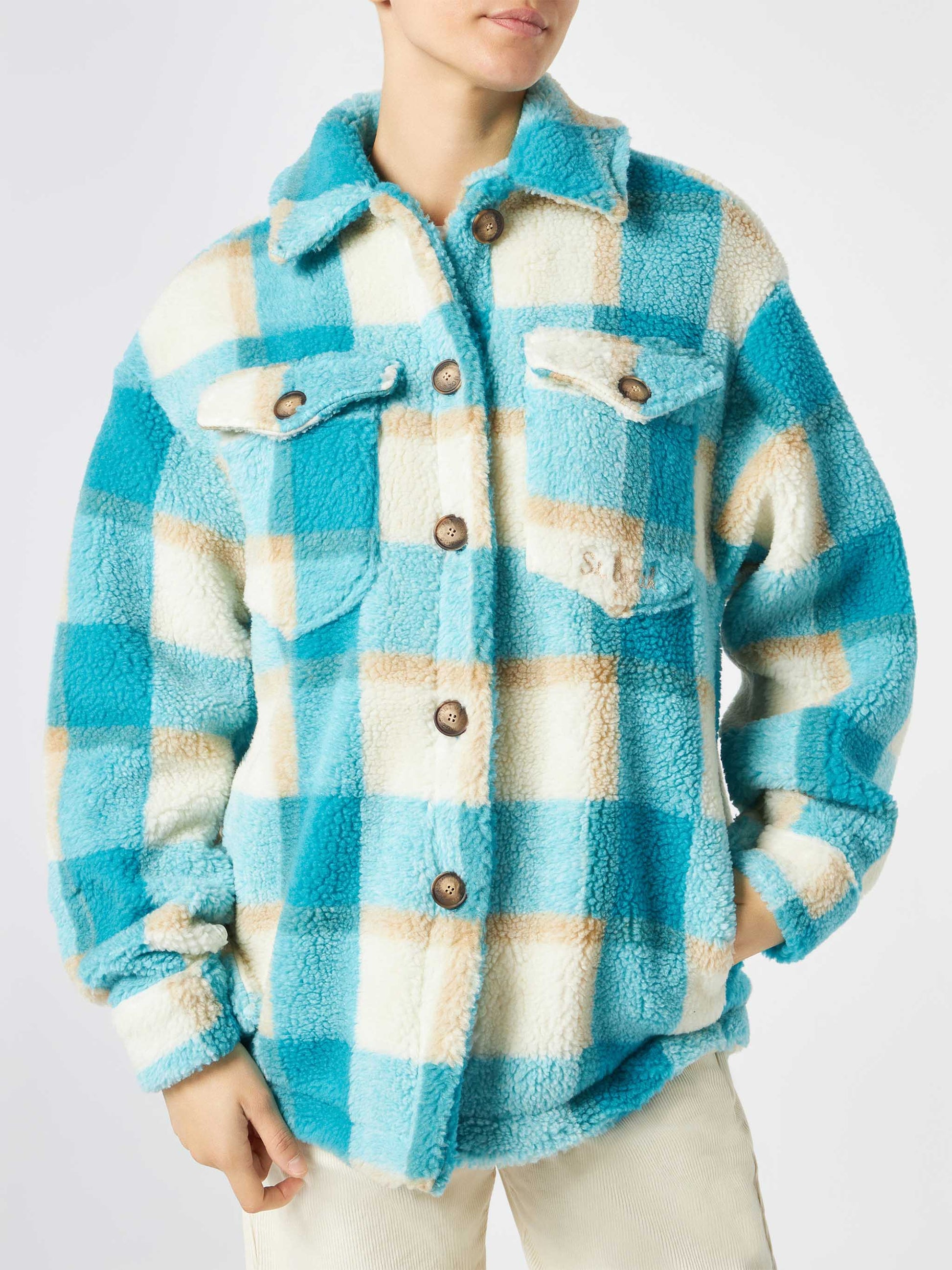 Woman sherpa overshirt with tartan pattern - MC2 Saint Barth