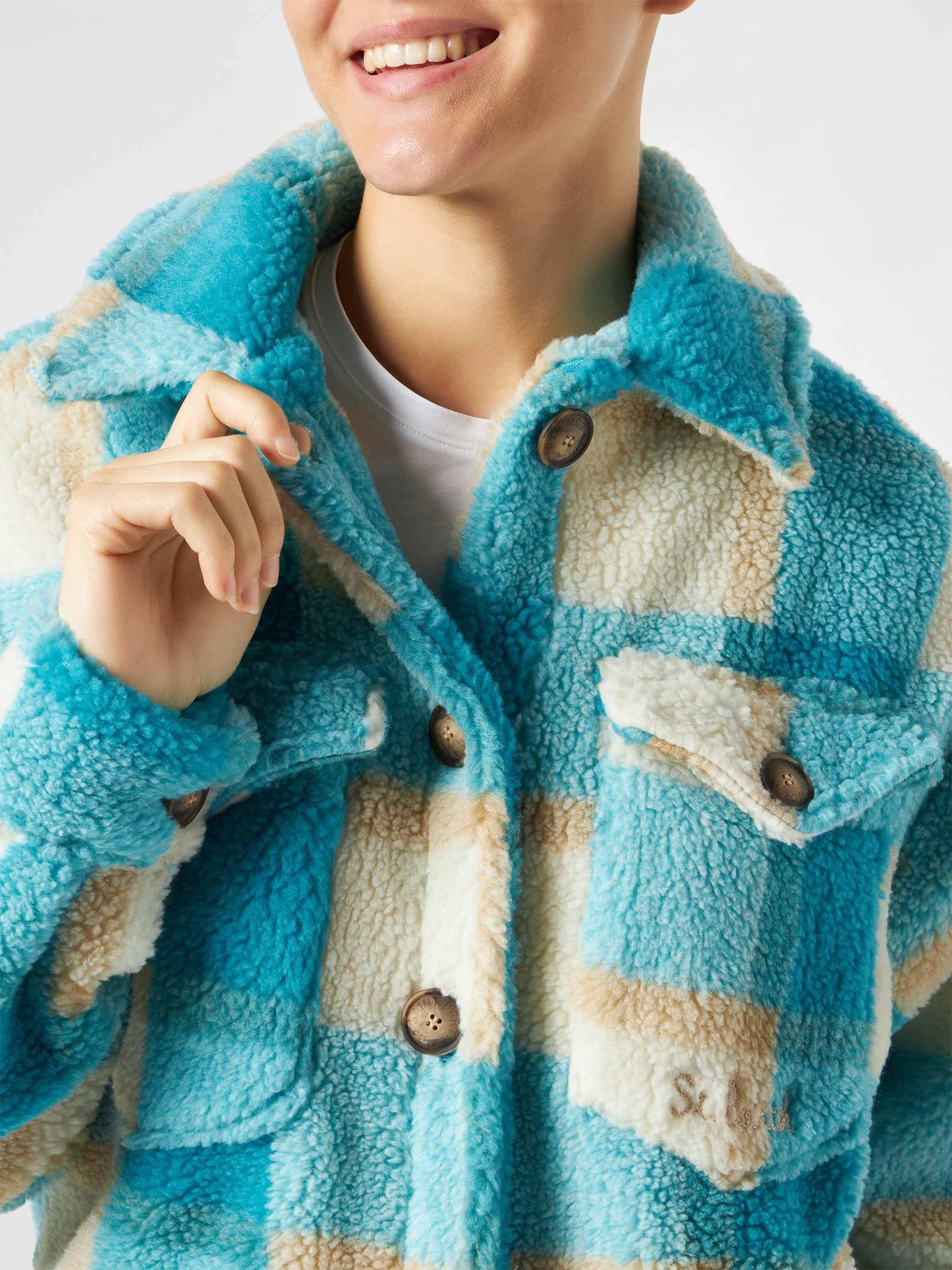Woman sherpa overshirt with tartan pattern - MC2 Saint Barth
