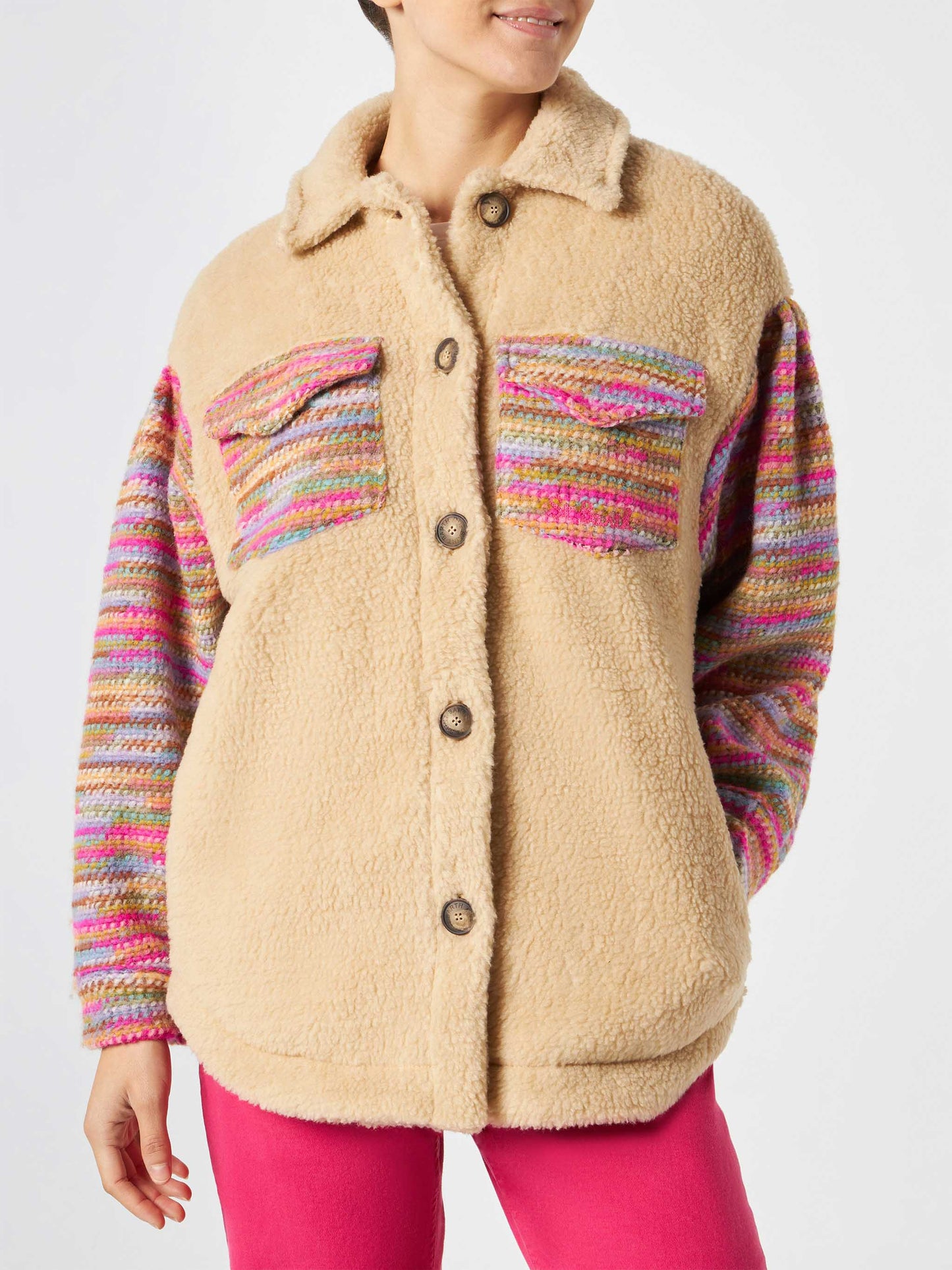 Woman sherpa overshirt with crochet details - MC2 Saint Barth