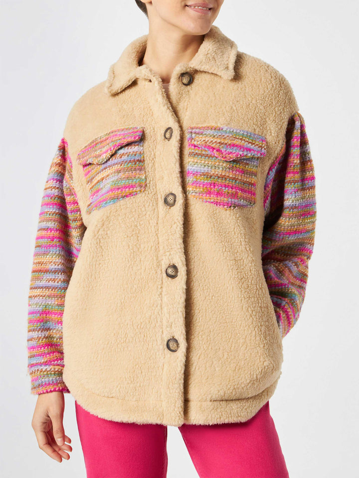 Sovracamicia da donna in sherpa con dettagli crochet
