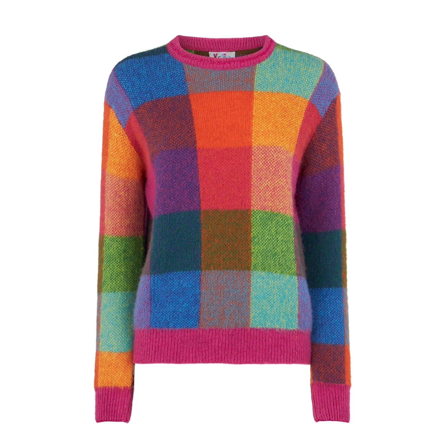 Woman brushed sweater with check pattern