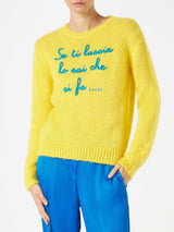 Woman yellow brushed sweater with embroidery