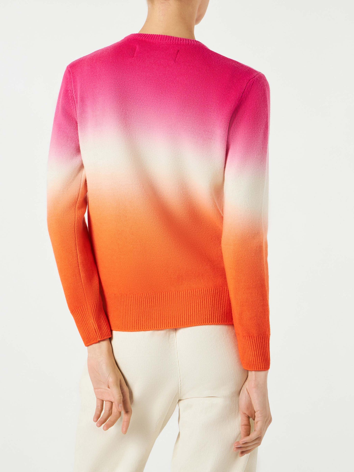 Fucsia and Orange degradé woman sweater Ancora tu writing