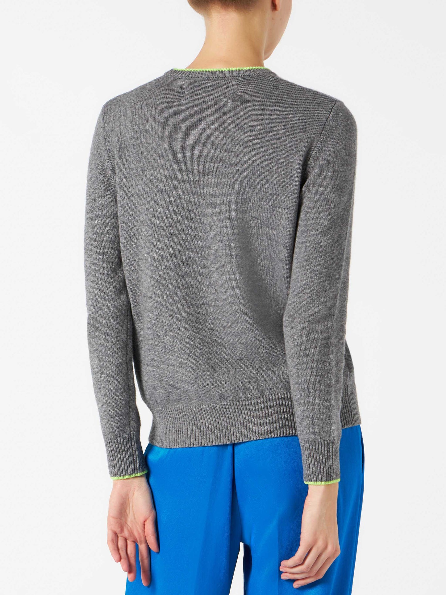 Woman grey sweater yellow fluo I hate mountains embroidery - MC2 Saint Barth