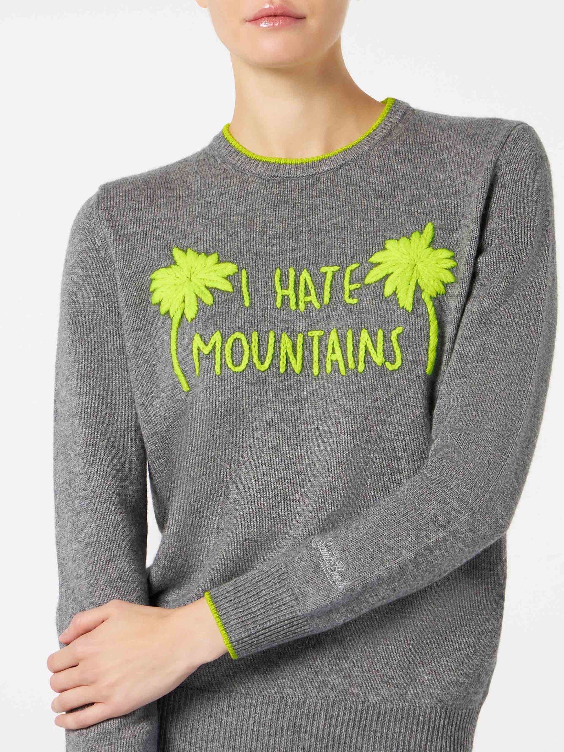Woman grey sweater yellow fluo I hate mountains embroidery - MC2 Saint Barth