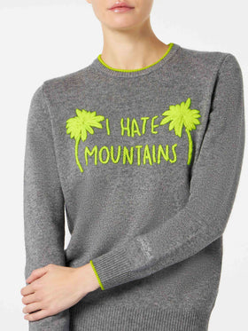 Woman grey sweater yellow fluo I hate mountains embroidery - MC2 Saint Barth